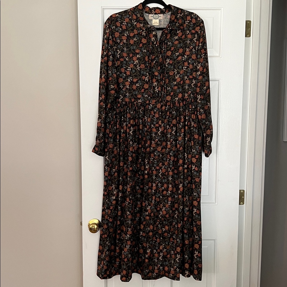 Vintage J. Jill Long Sleeve Button-Up Midi Dress w/Pockets, Flowy, Size M